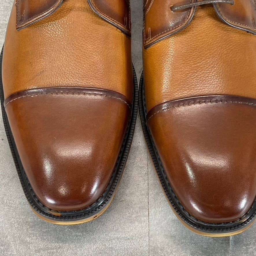 STEVE MADDEN Men's Light Tan Leather Zane Tonal & Textured Mid Oxford Shoes