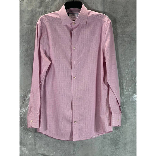 CHARLES TYRWHITT Men's Red Diamond Printed Non-Iron Slim-Fit Dress Shirt SZ 15.5