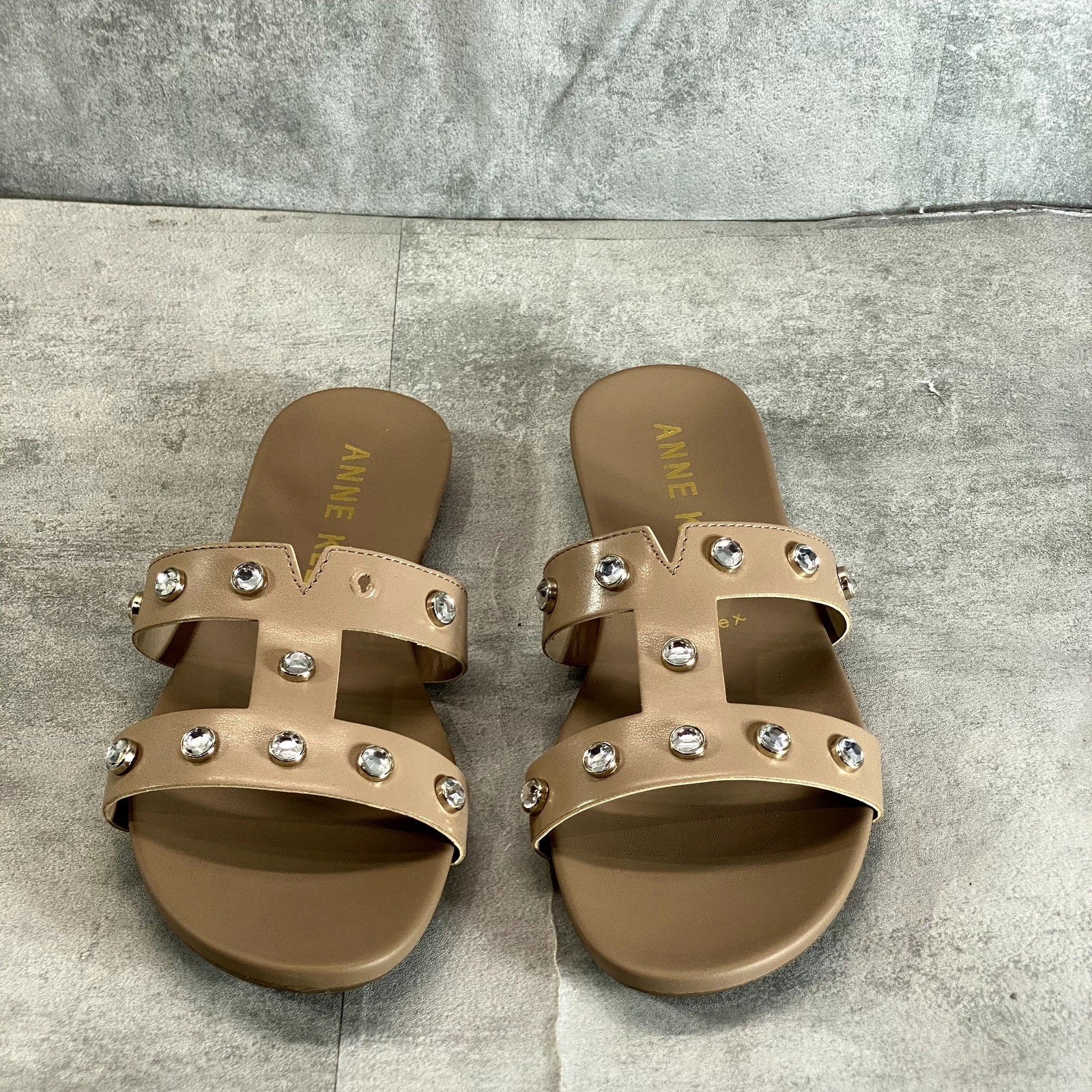 ANNE KLEIN Women's Natural Gold Studded Akely Slide Sandals SZ 8