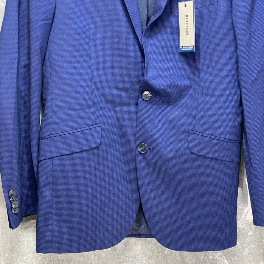 REACTION KENNETH COLE Blue Slim-Fit Mini Check Regular Suit Jacket SZ 36R