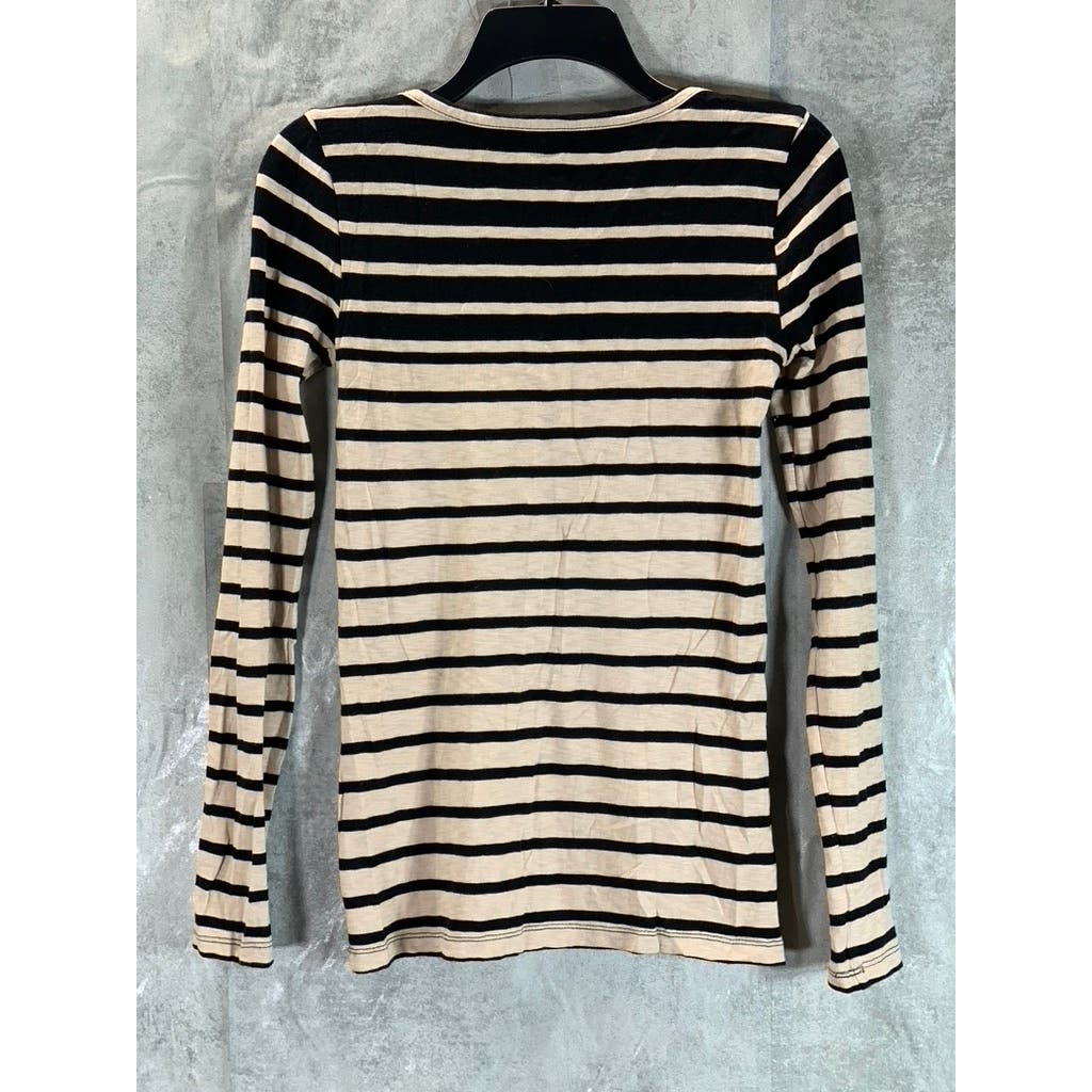 J.CREW Factory Women's Black/Tan Striped Artist Crewneck Long Sleeve Top SZ XS