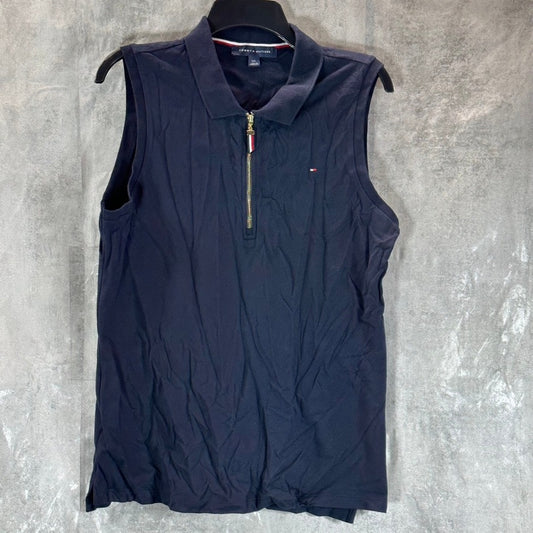 TOMMY HILFIGER Women's Navy Half-Zip Sleeveless Polo Shirt SZ L