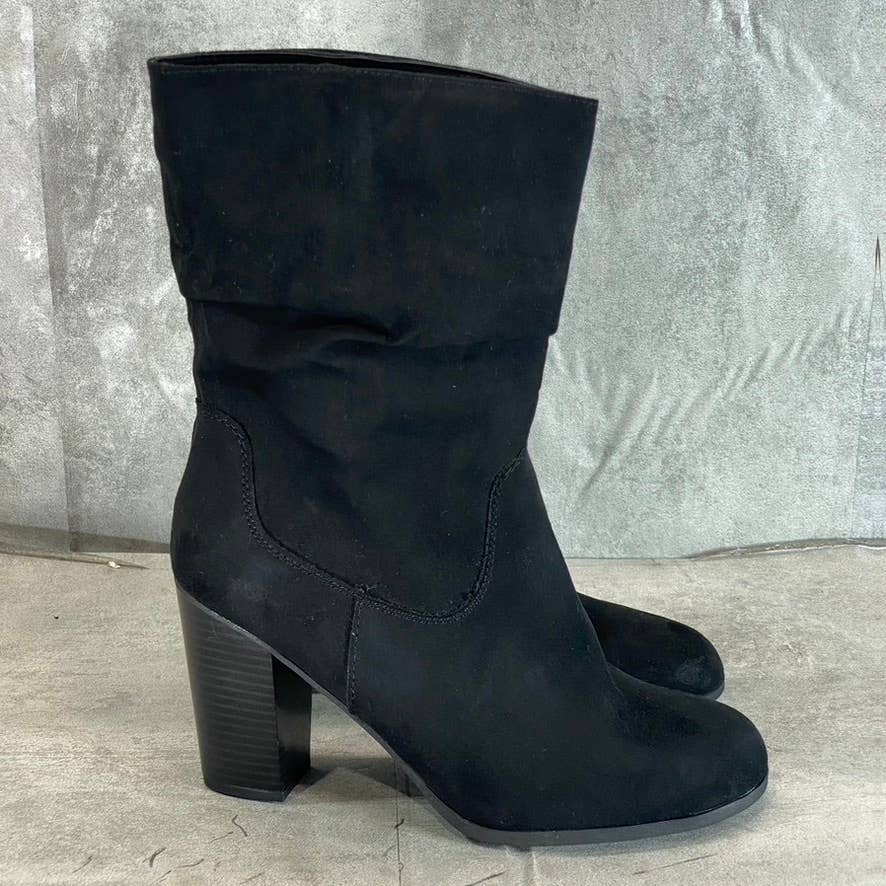 STYLE & CO Women's Black Micro Saraa Round-Toe Block-Heel Mid-Shaft Boots SZ 9
