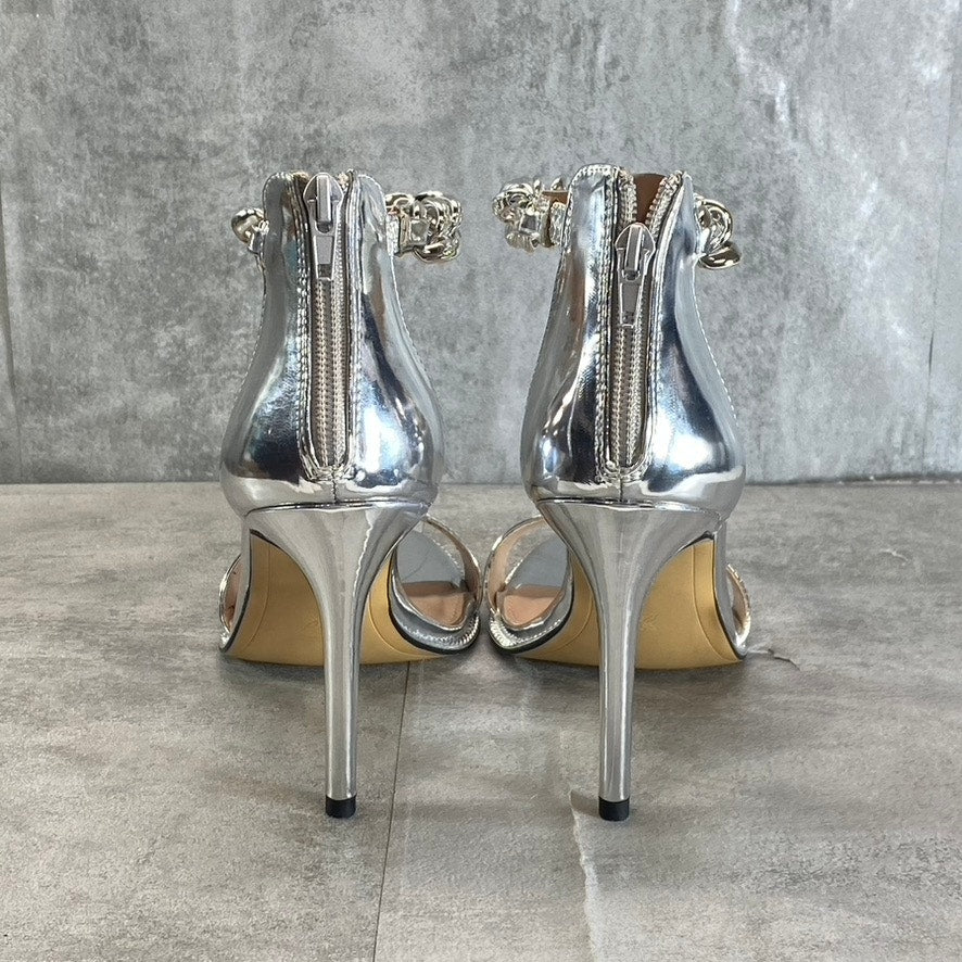 BCBGENERATION Women's Silver Jadia Chain Detail Ankle Strap Dress Sandals SZ 9