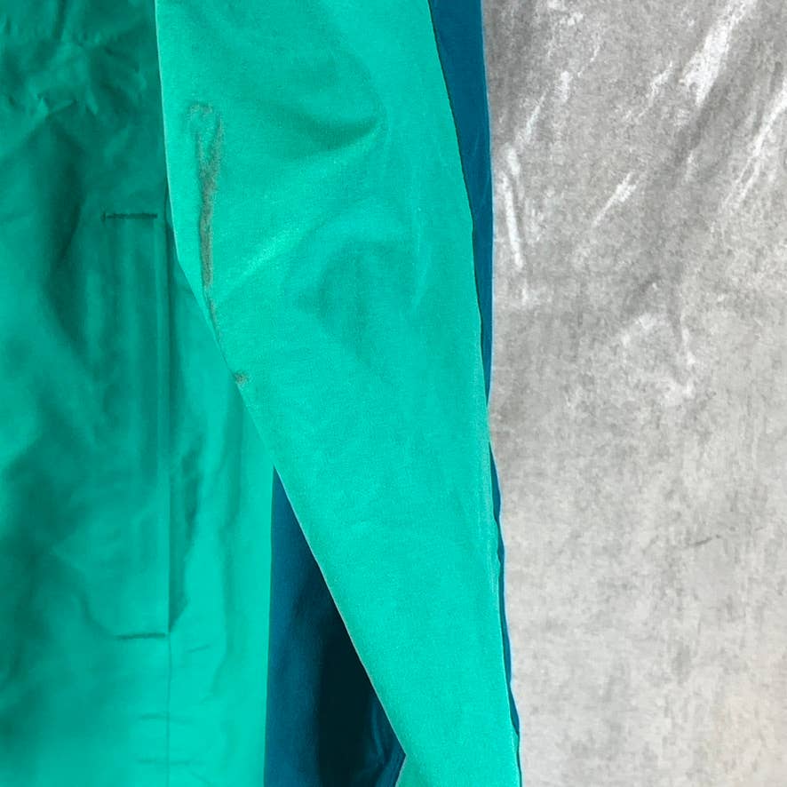 LANDS' END Men's Aqua Green Colorblocked Zip-Up Hooded Waterproof Jacket SZ M