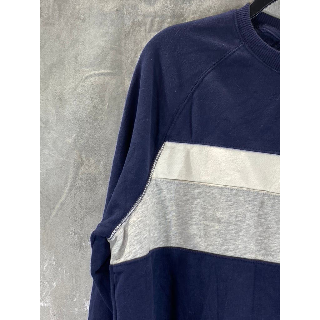 GOODFELLOW & CO Men's Navy/Grey Striped Crewneck Fleece Pullover Sweatshirt SZ L