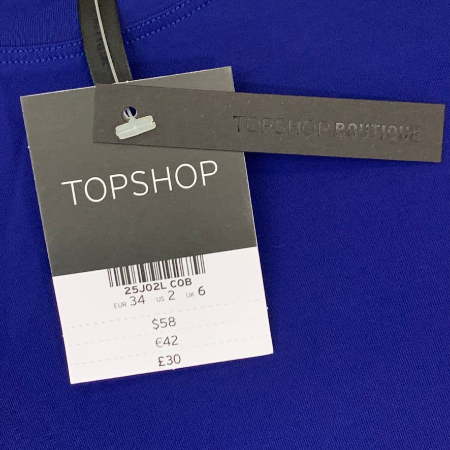 TOPSHOP Boutique Solid Royal Blue 3/4 Sleeve Top SZ 2