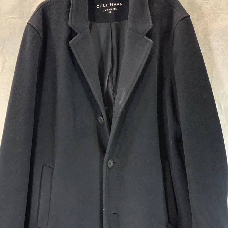 COLE HAAN Grand.OS Men's Black Stretch Wool Three-Button Top Coat SZ L