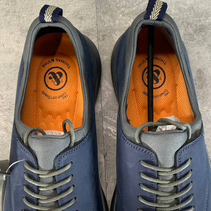 THOMAS & VINE Men's Navy Leather Hyde Tru Comfort Foam Lace-Up Sneakers SZ 10