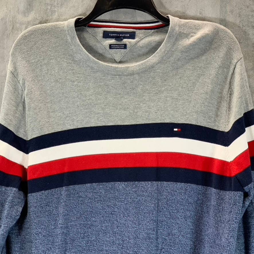 TOMMY HILFIGER Men's Multi Colorblock Striped Crewneck Cotton Sweater SZ M