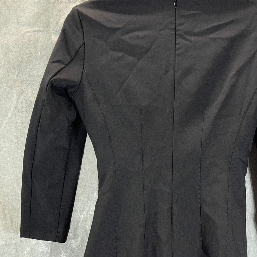 MARELLA Women's Black Iguana Stretch Gathered Front Round-Neck Midi Dress SZ 4