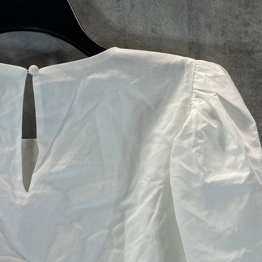 INC Women's Bright White 3/4 Puff Sleeve Cotton Smocked Midi Dress SZ M