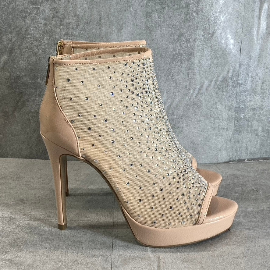 THALIA SODI Women's Nude Mesh Desire Rhinestone Peep-Toe Stiletto Heels SZ 8.5