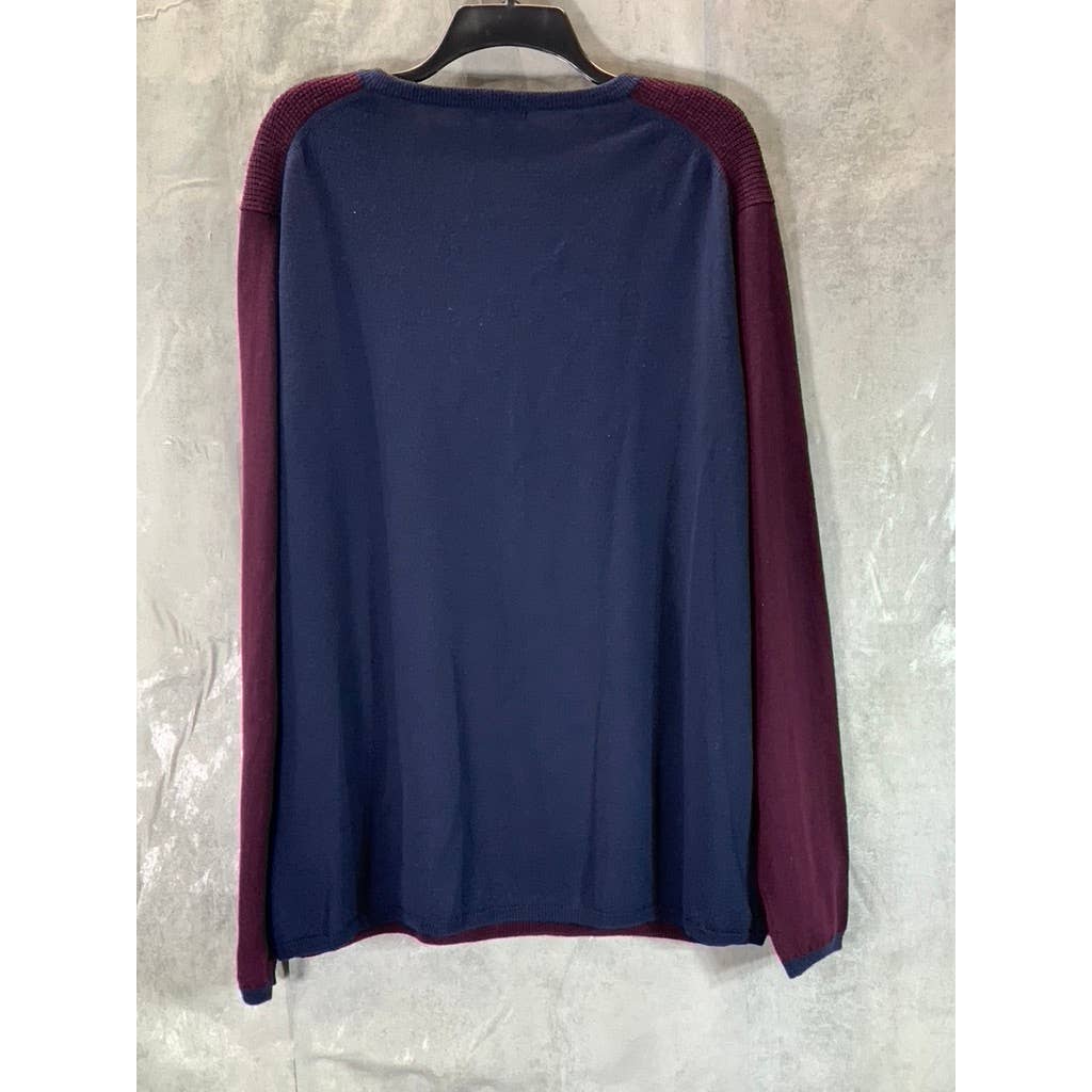 ZACHARY PRELL Men's Navy/Burgundy V-Neck Wool Pullover Sweater SZ 2XL