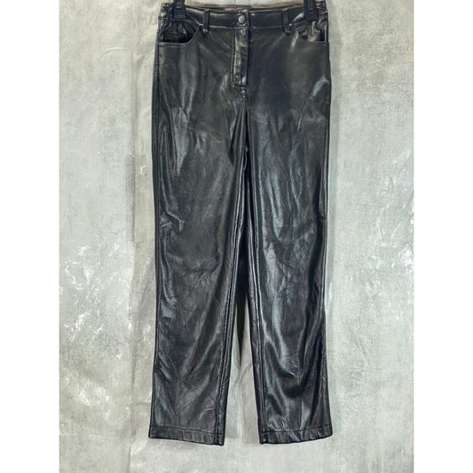 NICOLE MILLER Women's Black Faux-Leather Straight-Leg Pants SZ 2