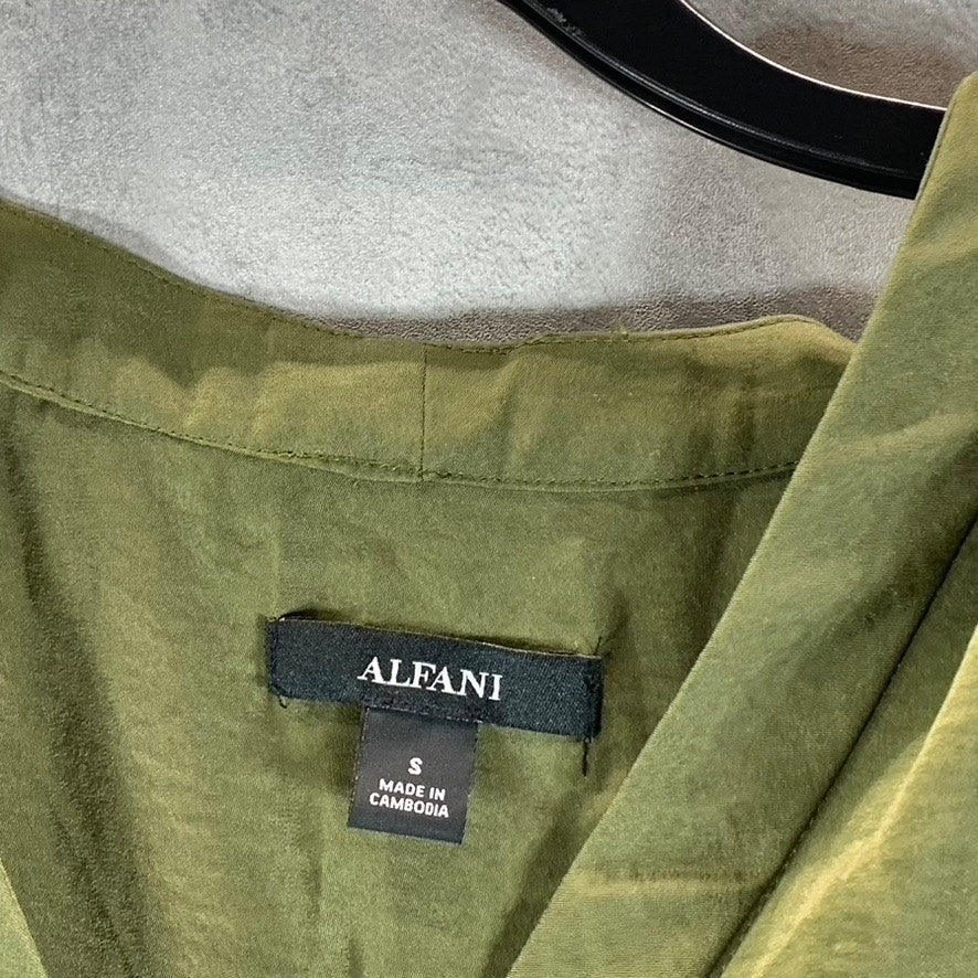 ALFANI Women's Burnt Olive Satin V-Neck Sleeveless Top SZ S