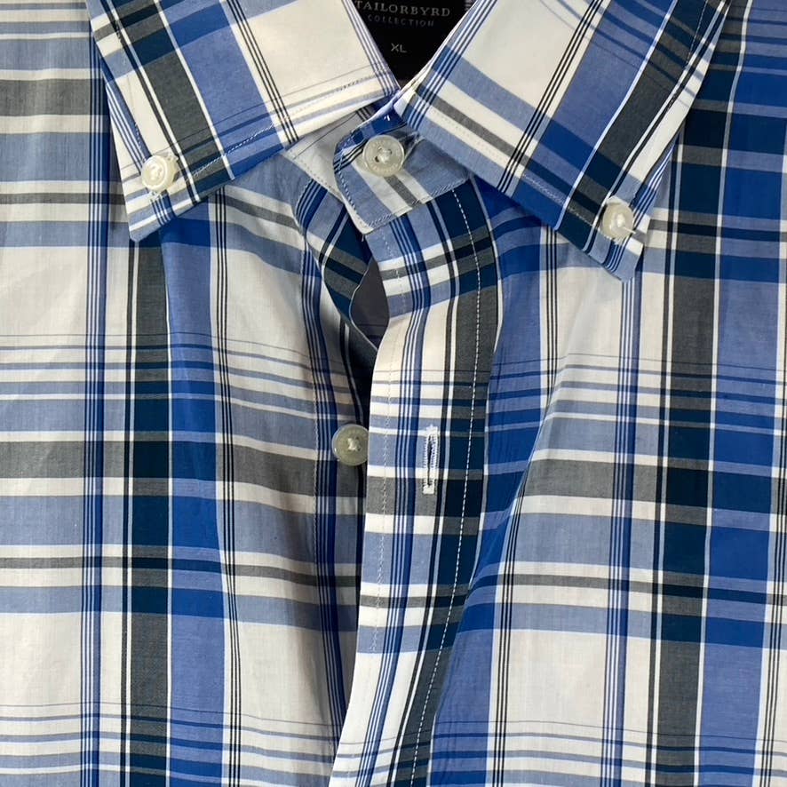TAILORDBYRD Men's Blue Plaid Button-Up Short-Sleeve Shirt SZ XL