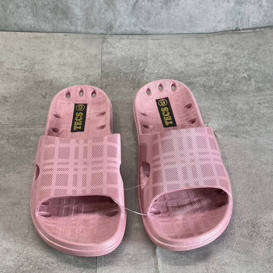 TECS Women's Rose Pink PVC Round-Toe Slide Sandals SZ 7
