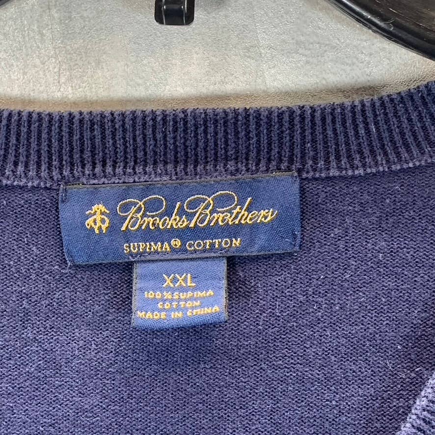 BROOKS BROTHERS Men's Navy V-Neck Supima Cotton Pullover Sweater SZ 2XL