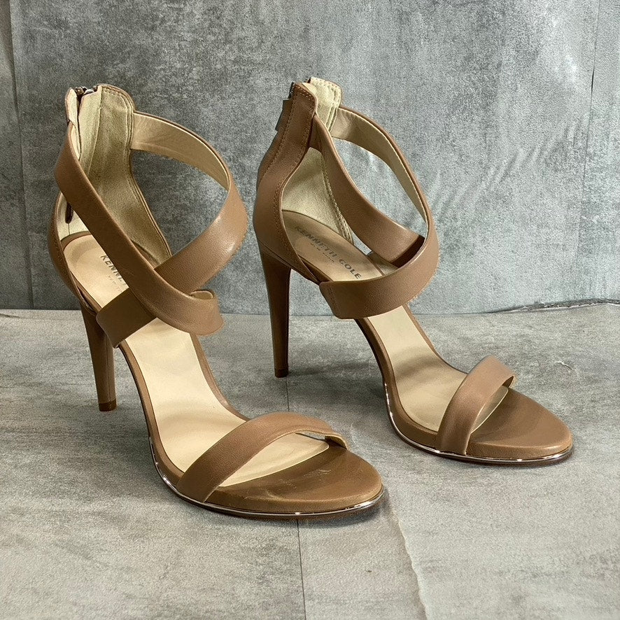 KENNETH COLE NEWYORK Women's Latte Brooke Cross Strap Heeled Round-Toe Dress Sandals SZ 10