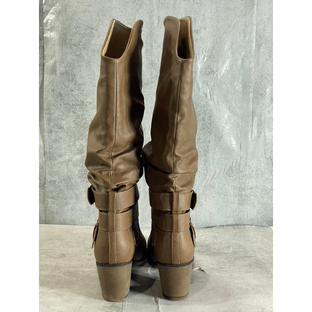 JOURNEE COLLECTION Women's Taupe Late Knee-High Block-Heel Boots SZ 6.5