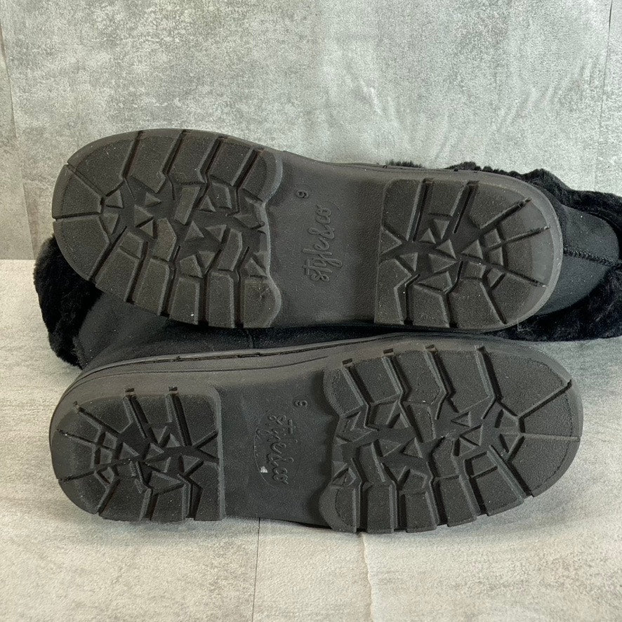 STYLE & CO Women's Black Faux-Fur Witty Cold-Weather Slip-On Ankle Boots SZ 9