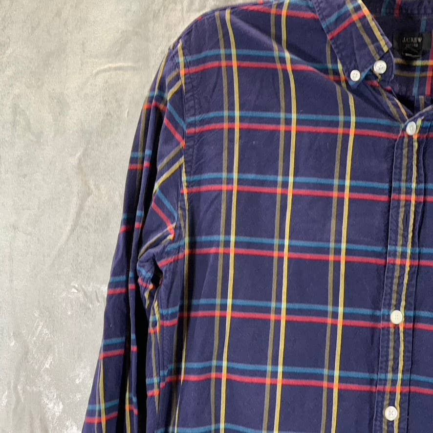 J.CREW Men's Navy Windowpane Cotton Button-Up Long-Sleeve Oxford Shirt SZ M