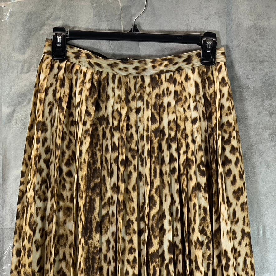 J.CREW Women's Tan Leopard Print Pleated Midi Skirt SZ 0