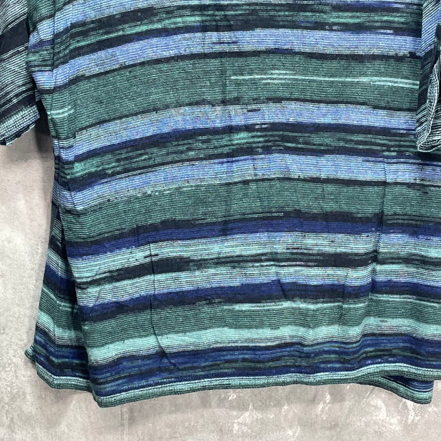 GAP Green/Blue Striped Scoop-Neck Cap Short Sleeve Top SZ XL