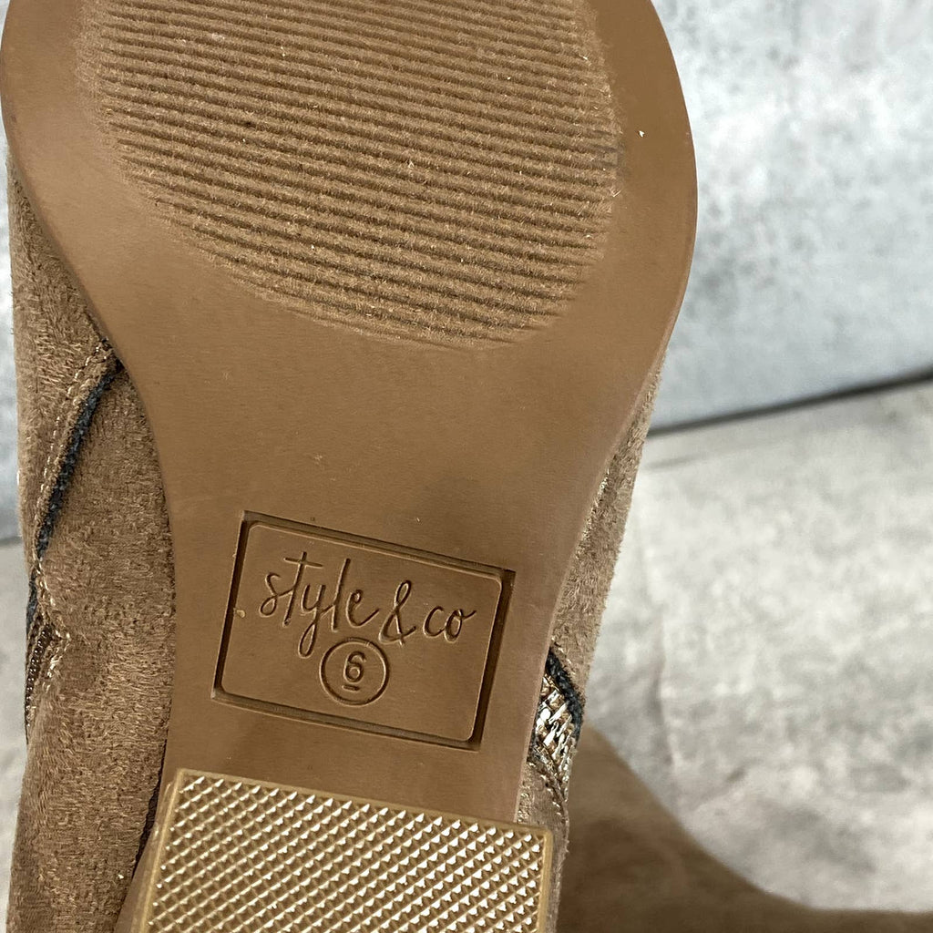 STYLE & CO Women's Taupe Masrinaa Slip-On Block-Heel Ankle Booties SZ 6