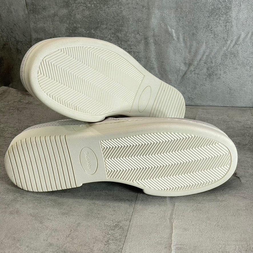 BELLA-VITA Women's Extra Wide White Leather Perforated Maribel Slip-On Sneakers