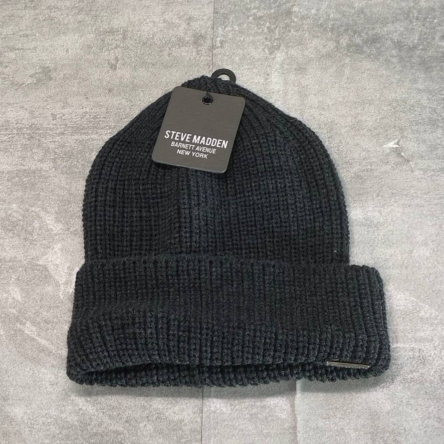 STEVE MADDEN Women's Charcoal Wide Cuff Ribbed Knit Beanie SZ OS