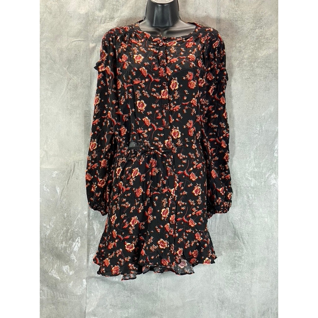 FREE PEOPLE Women's Dark Combo Flower Fields Long-Sleeve Mini Dress SZ XS