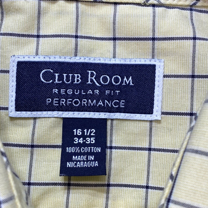 CLUB ROOM Yellow Regular-Fit Performance Stretch Long Sleeve Windowpane Dress Shirt SZ 16.5 34-35