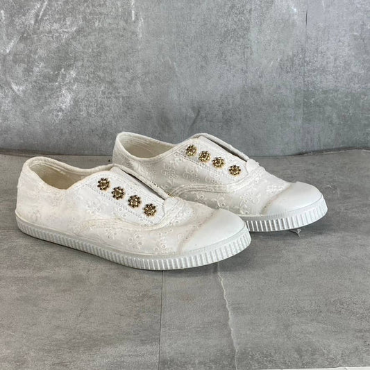 XOXO Women's White Azie Eyelet Slip-On Laceless Sneakers SZ 6.5