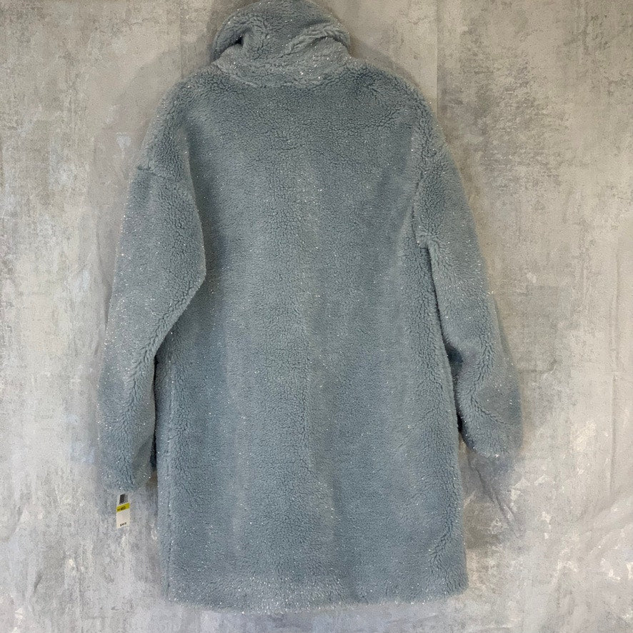 BCBGeneration Baby Blue Lurex Faux Fur Speckled Mid-Length Teddy Coat SZ M