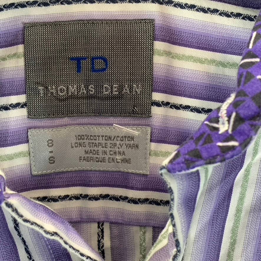THOMAS DEAN Boy's Purple/White Multi Stripe Button-Down Shirt SZ 8(S)