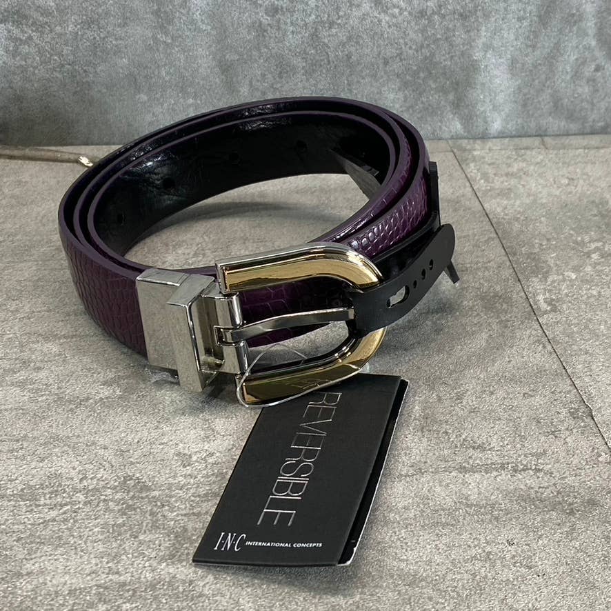 INC INTERNATIONAL CONCEPTS Women's Black/Purple Embossed-Solid Reversible Belt