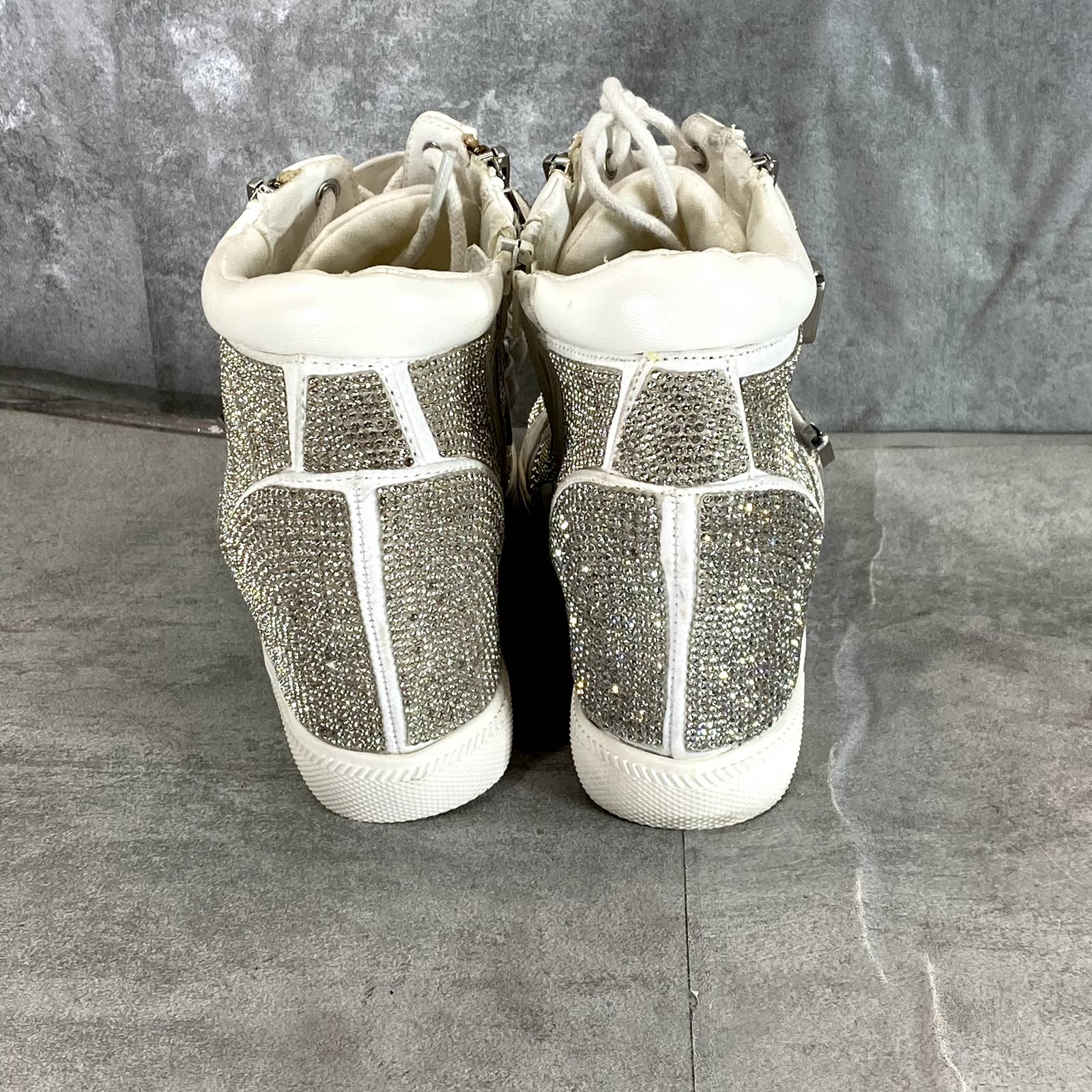 INC INTERNATIONAL CONCEPTS Women's Silver Rhinestone Debby Wedge Sneakers SZ 6