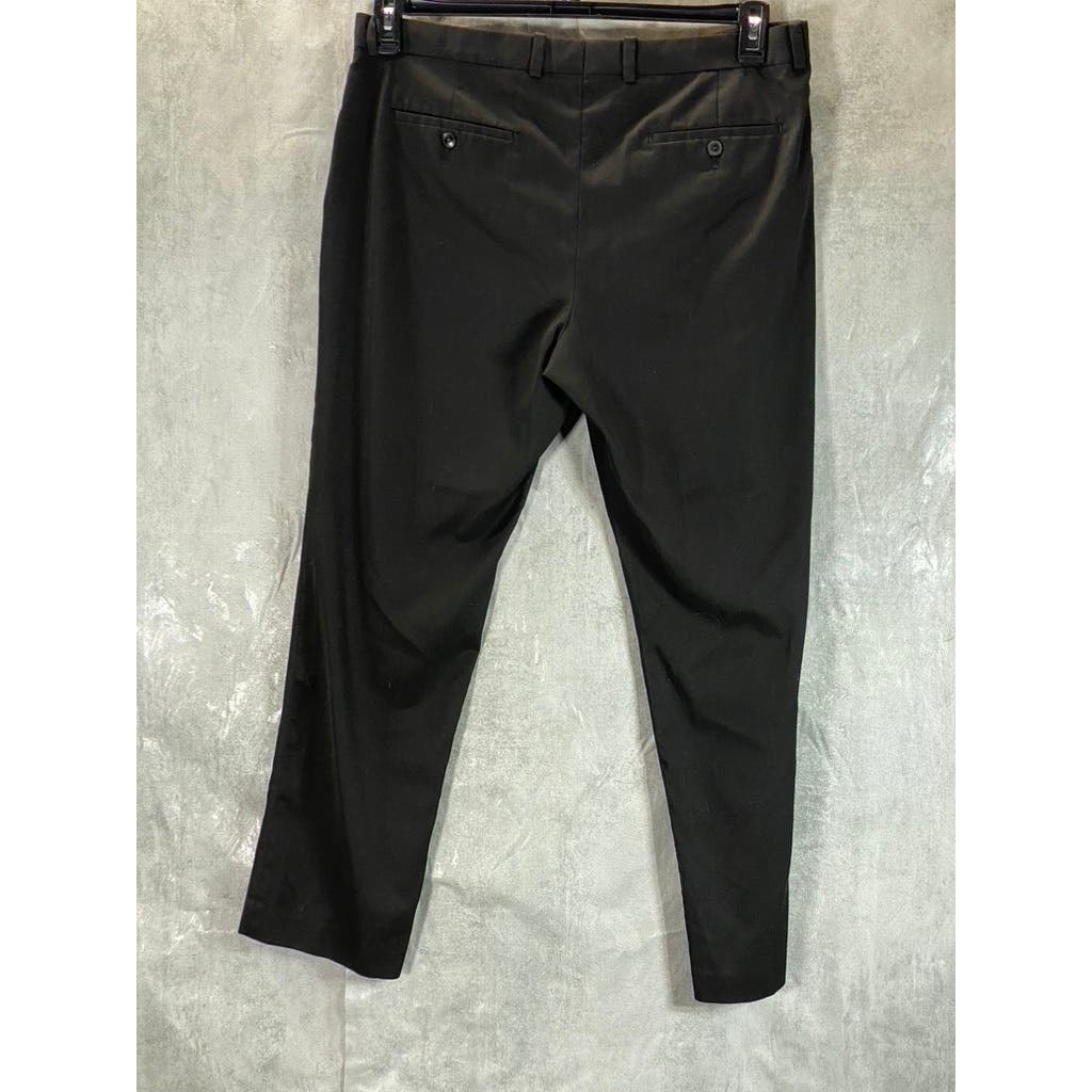 UNBRANDED Men's Black Solid Slim-Fit Flat-Front Pants SZ 36X30