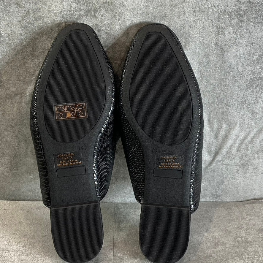 JOURNEE COLLECTION Women's Black Lizard Embossed Hazina Square-Toe Slip-On Mules