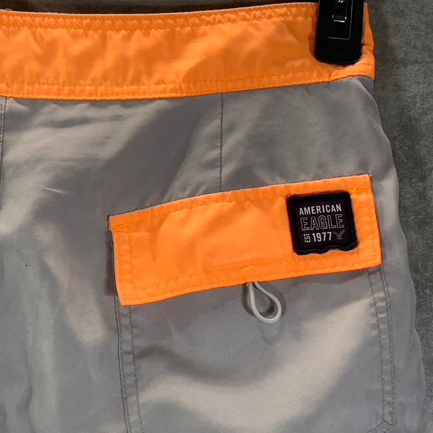 AMERICAN EAGLE OUTFITTERS Men's Gray/Orange Pull-On Swimtrunks SZ M