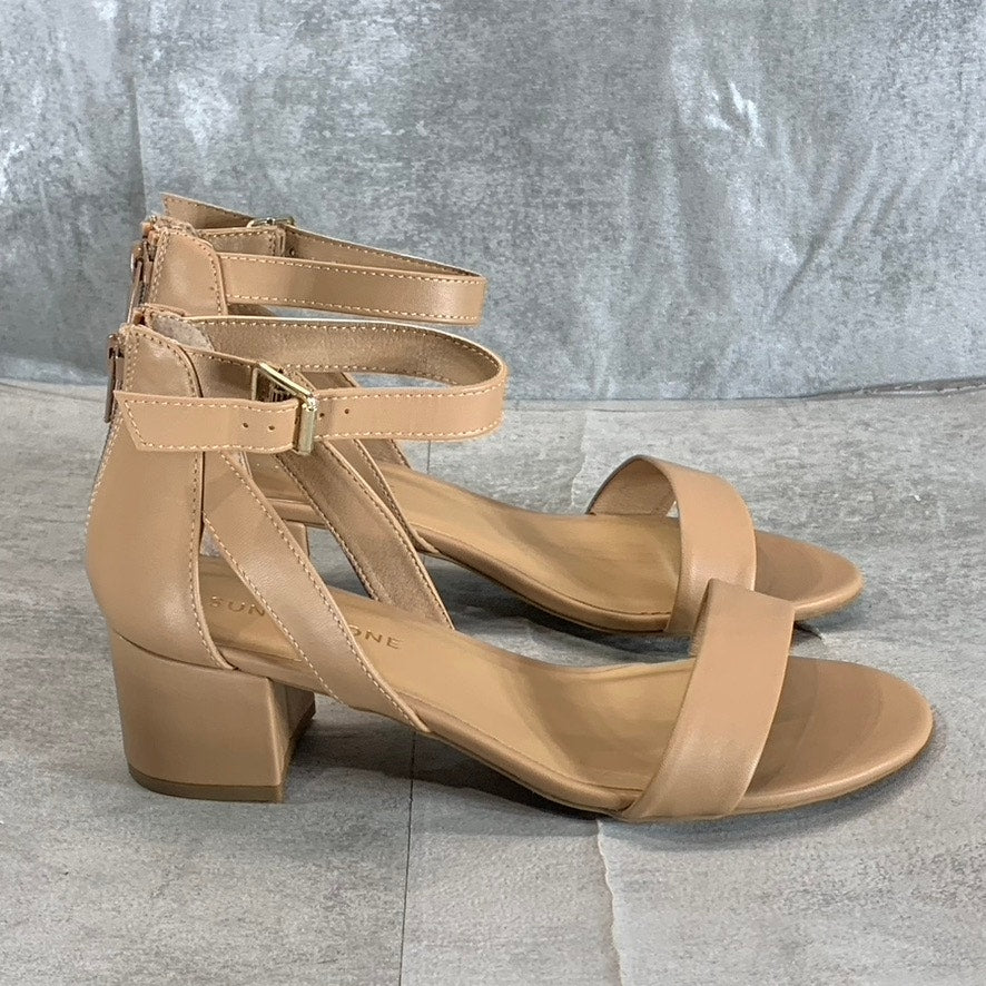 SUN+STONE Women's Nude Jackee Round-Toe Ankle-Strap Block-Heel Dress Sandals SZ8