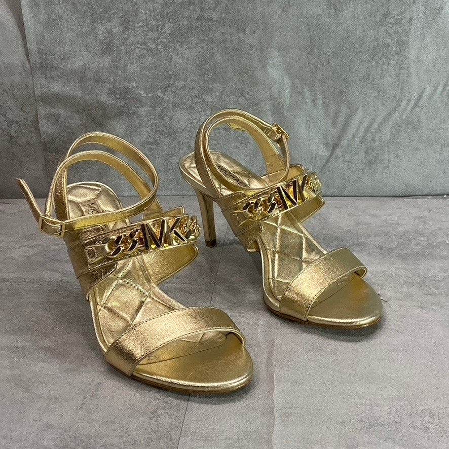 MICHAEL MICHAEL KORS Women's Pale Gold Blaine Ankle Strap Chain Dress Sandals SZ 6