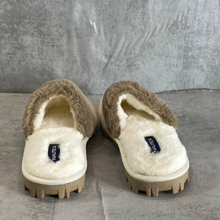 NAUTICA Women's Natural Chyler Faux-Fur Slide Slippers SZ 8