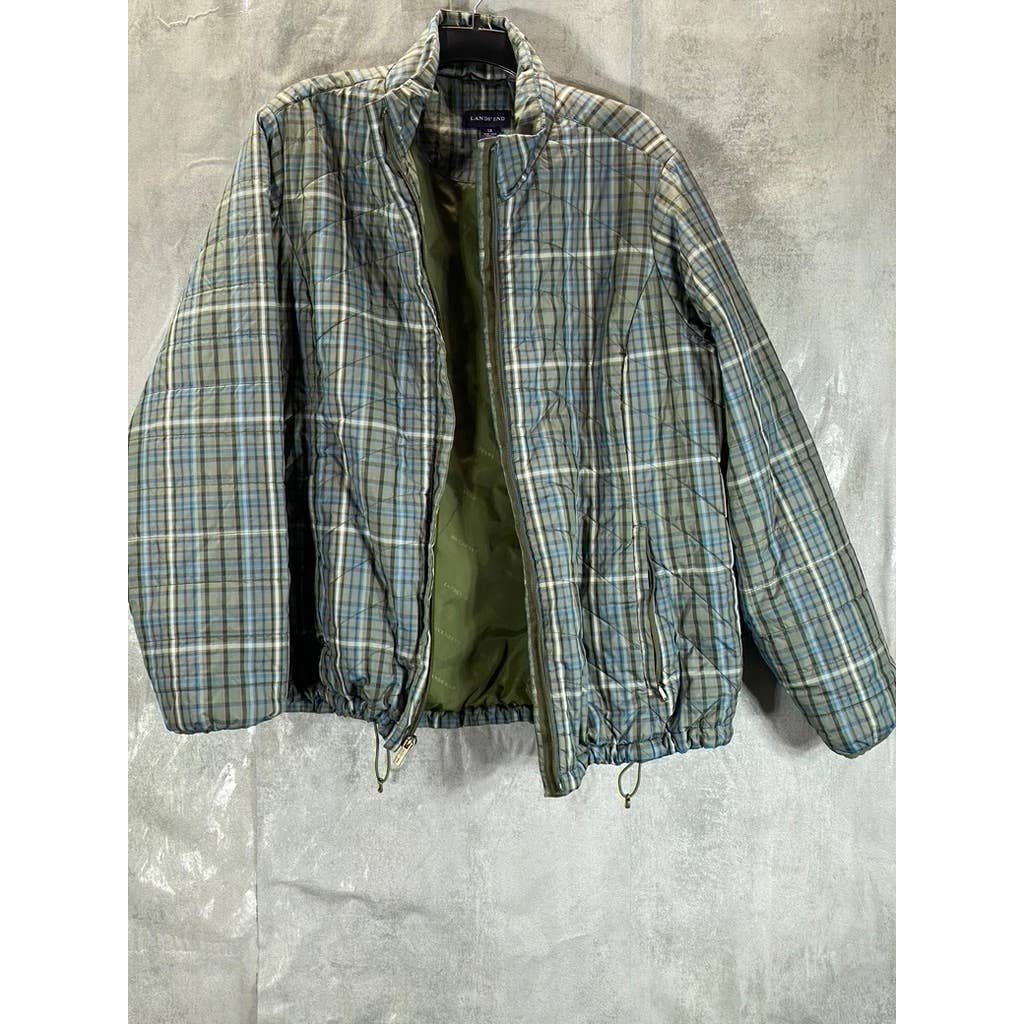 LANDS' END Women's Plus Size Green Plaid Zip-Up Jacket SZ 1X