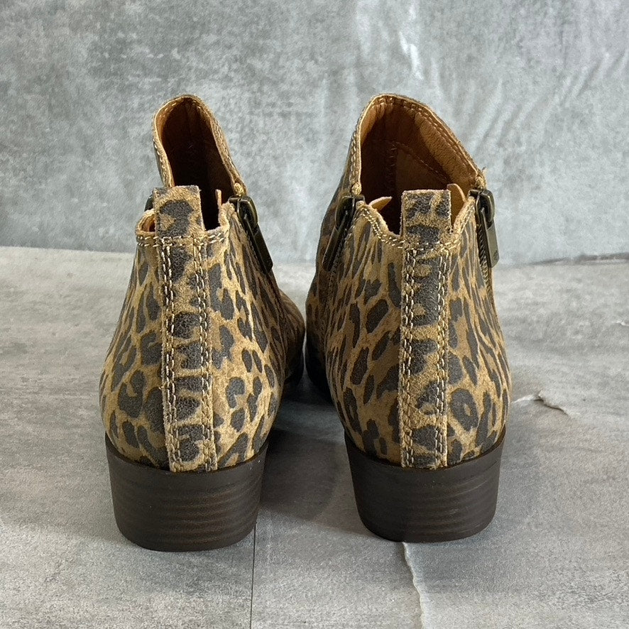 LUCKY BRAND Women's Natural Leopard Leather Basel Block-Heel Booties SZ 7