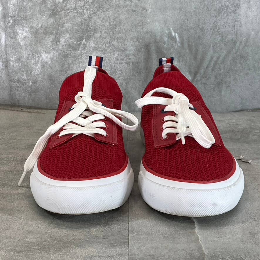 TOMMY HILFIGER Women's Medium Red Fabric Gessie Stretch Knit Lace-Up Sneaker SZ9