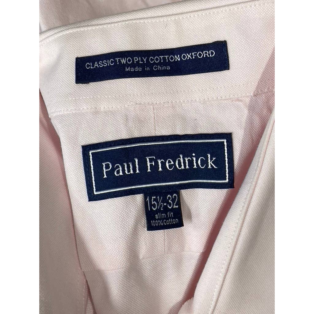 PAUL FREDRICK Men's Pink Classic-Fit Two Ply Cotton Oxford Shirt SZ 15.5-32