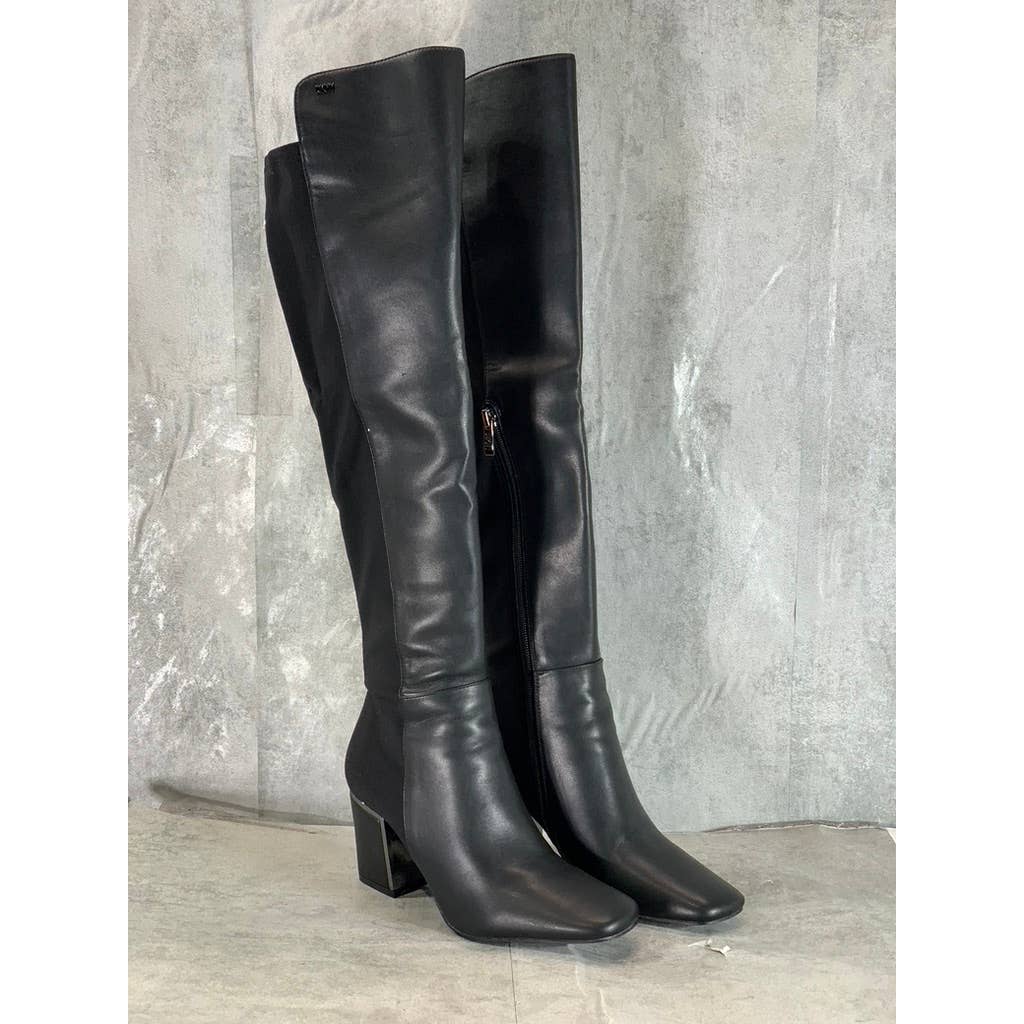 DKNY Women's Black Cilli Square-Toe Block-Heel Knee-High Boots SZ 6